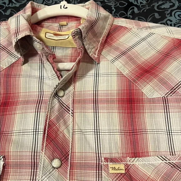 LARRY MAHAN MENS Red and White Plaid Button Down Shirt, nice, size small - Picture 6 of 7